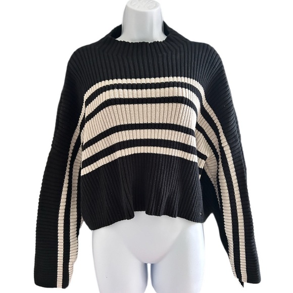 Hollister Sweaters - Hollister Black & Cream Striped Cropped Women's Sweater